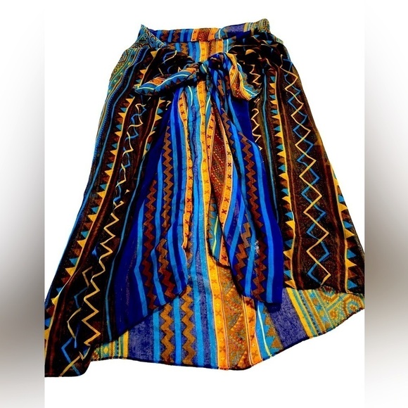 Vibrant Oversized Scarf Wrap Shawl Sarong Cover-Up Blue and Brown - Picture 1 of 7